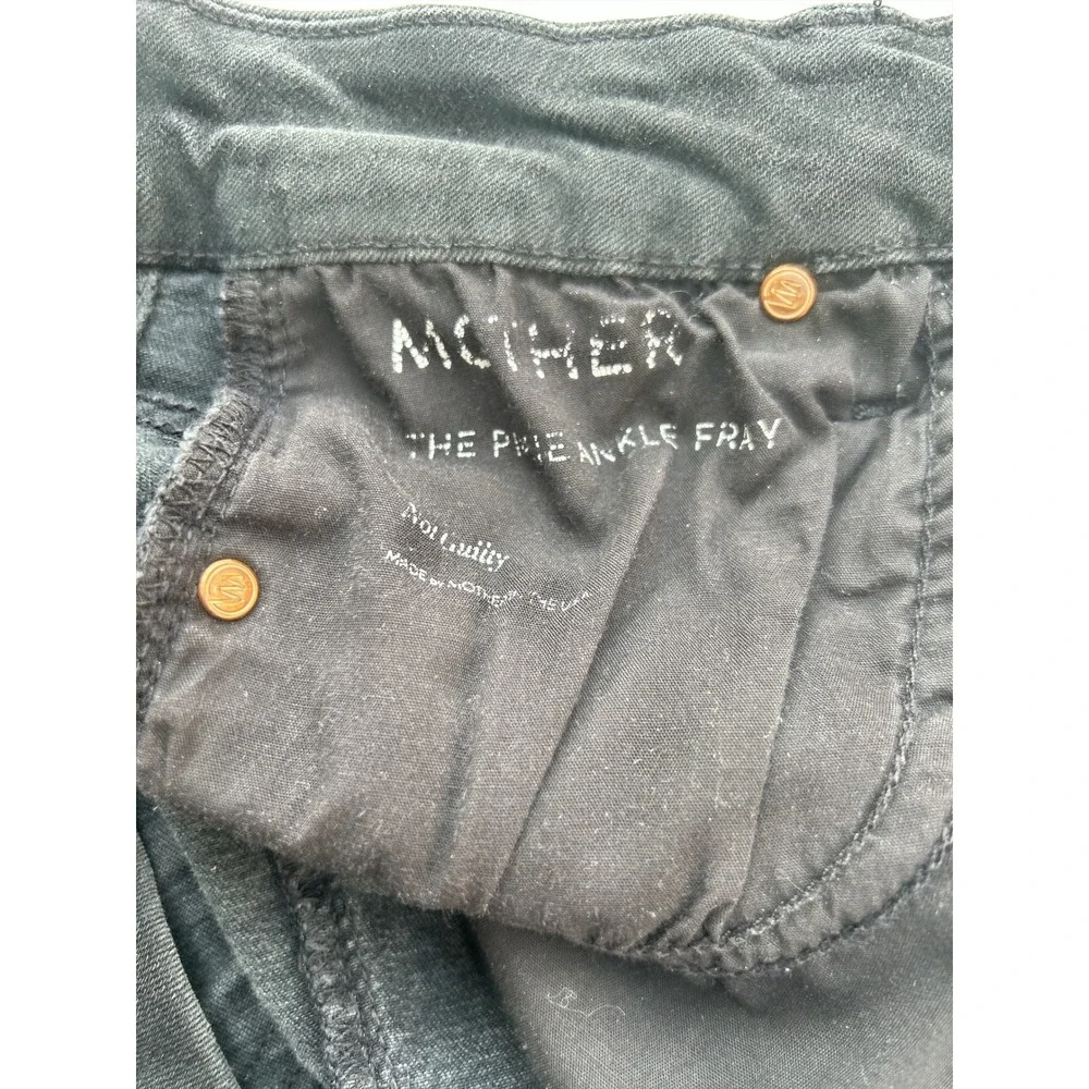 MOTHER The Pixie Ankle Fray High Rise Button Fly Skinny Jeans Black Wash Size 26